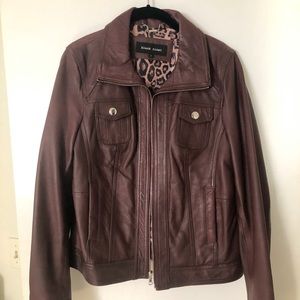 Dark red Black Rivet Genuine Leather Jacket Large